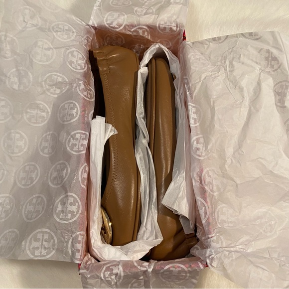 Tory Burch Minnie Travel Ballet Flats in Royal Tan/Gold - Picture 8 of 10